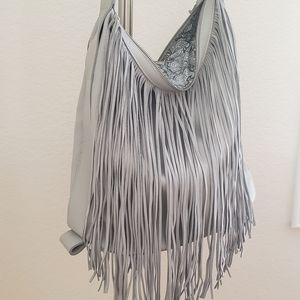 Hobo tassel bag, gray/ silver 100% leather